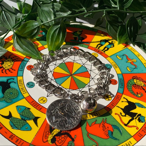 VTG WELLS .925 Signed Capricorn Charm Bracelet - Picture 1 of 5